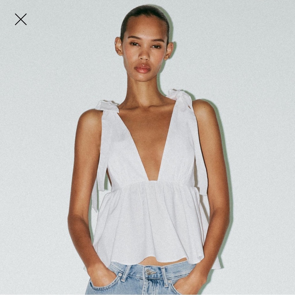 Zara Light Pink Poplin Bow Top